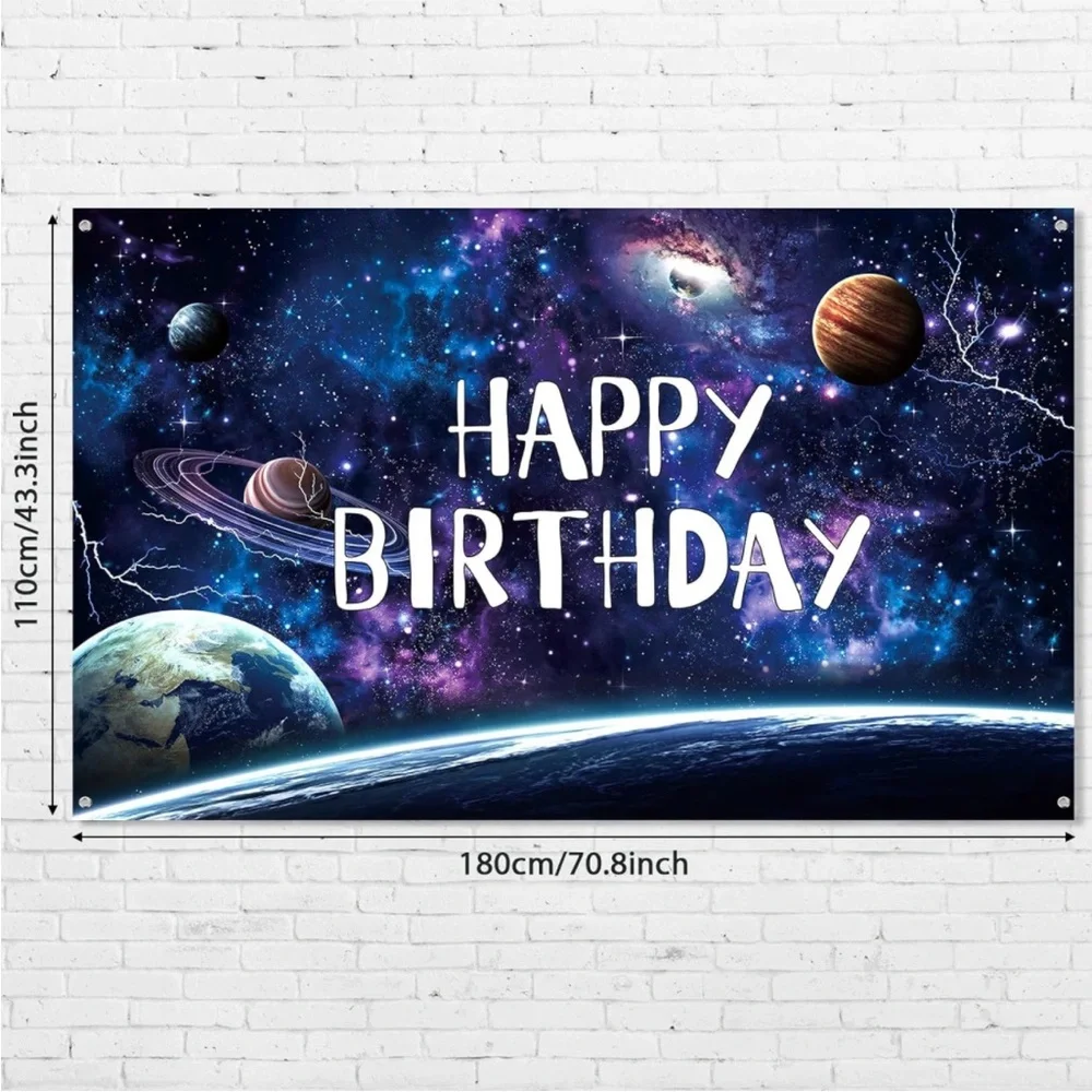 Space Galaxy Birthday Backdrop, Table Cloth & 500 Stickers Bundle